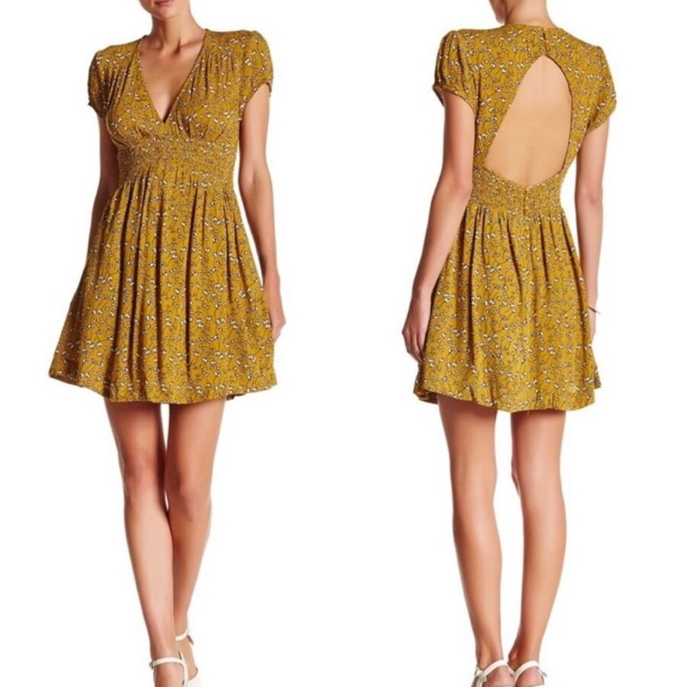 NWT Free People Pretty Baby Mustard Yellow Mini Dress Size Large- $128